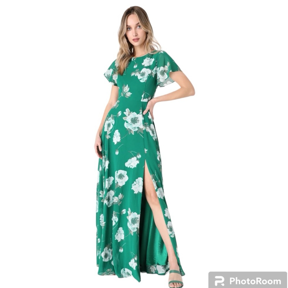 Lulus Classic Love Green Floral Print Tie-Back
Maxi Dress
